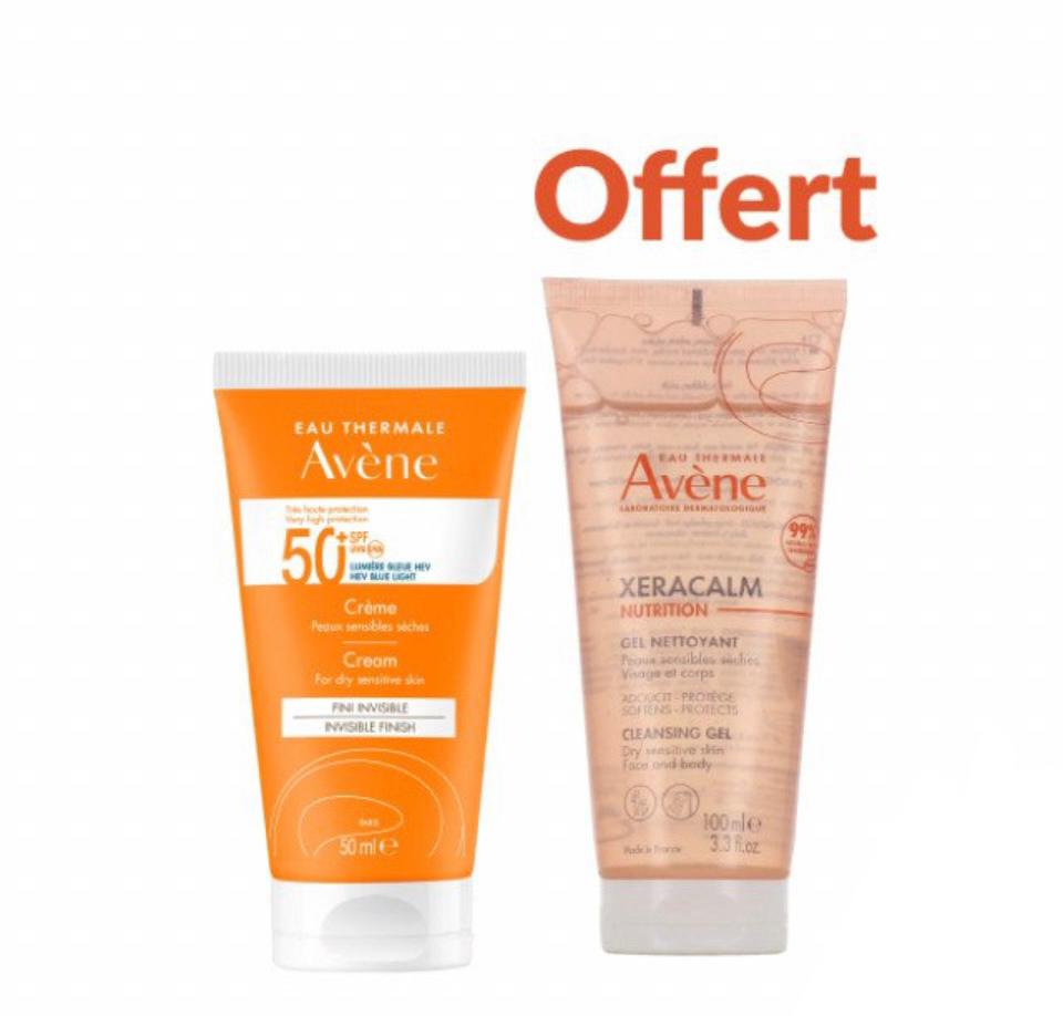 AVENE CREME SOLAIRE TRES HAUTE PROTECTION SPF50+ 50ML+XERACALM GEL NETTOYANT 100ML (OFFERT)