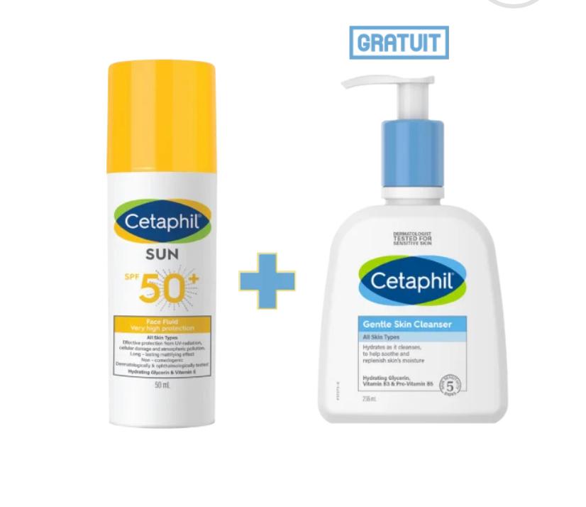 CETAPHIL SUN FACE FLUID INVISIBLE SPF50+ 50ML+LOTION NETTOYANTE 236ML (OFFERT)