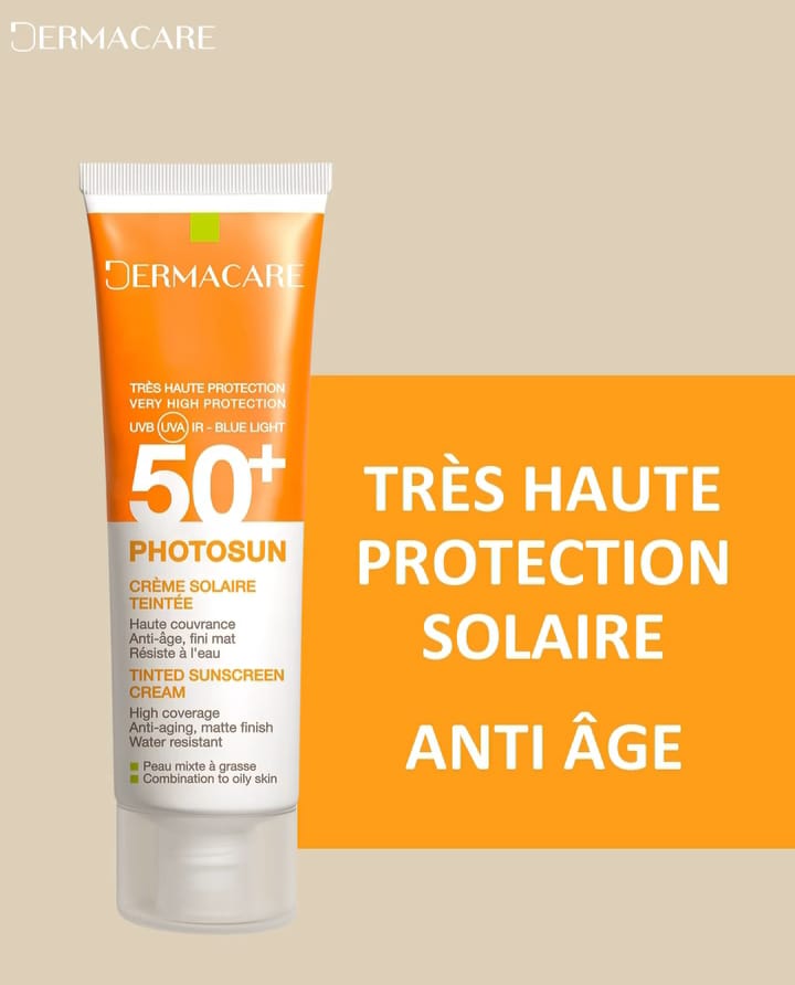 DERMACARE PHOTOSUN 02 CREME SOLAIRE TEINTE PEAUX MIXTES A GRASSES SPF 50+ 50ML 