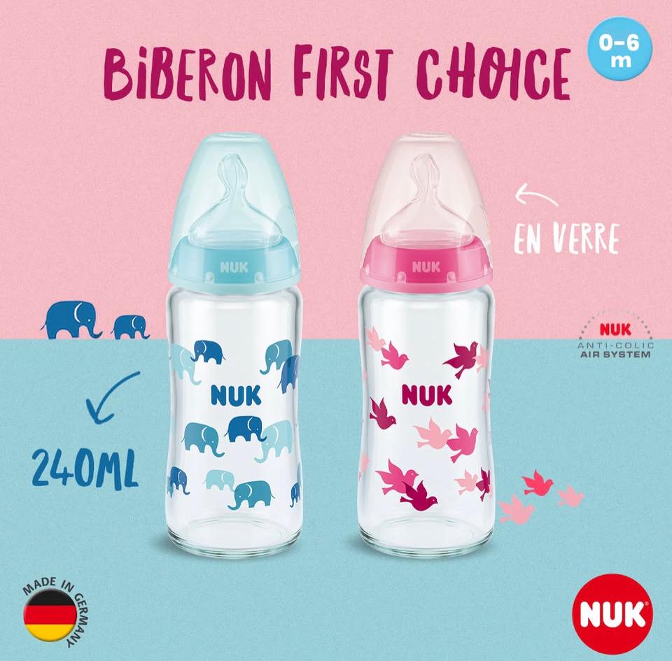 NUK BIBERON EN VERRE FIRST CHOICE 0-6 MOIS 240ML