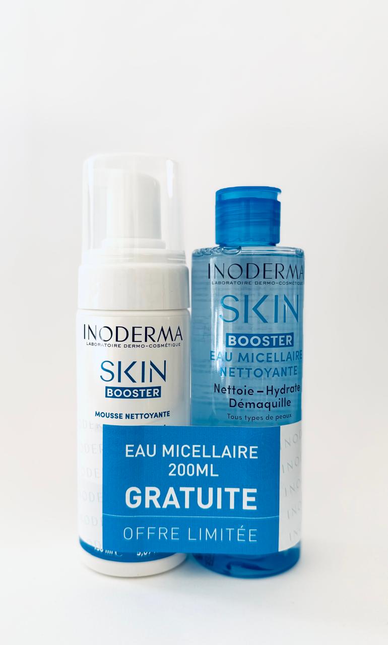 INODERMA MOUSSE NETTOYANTE SKIN BOOSTER 150ML+ EAU MICELLAIRE 200ML (OFFERT)