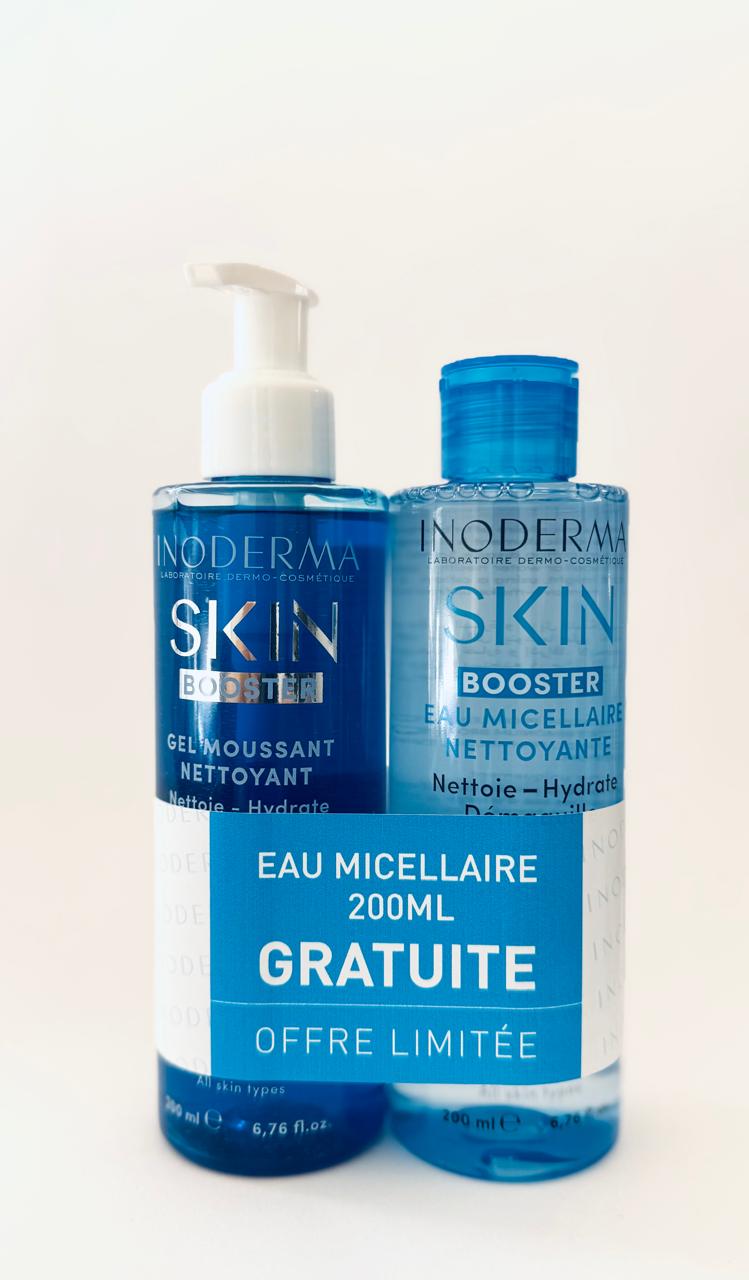 INODERMA SKIN BOOSTER GEL MOUSSANT NETTOYANT 200 ML+EAU MICELLAIRE 200ML (OFFERT)